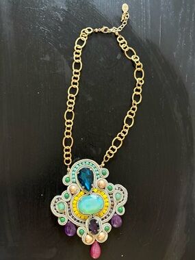 Statement Boho Pendant Necklace | Multicolor Gemstone & Gold Chain